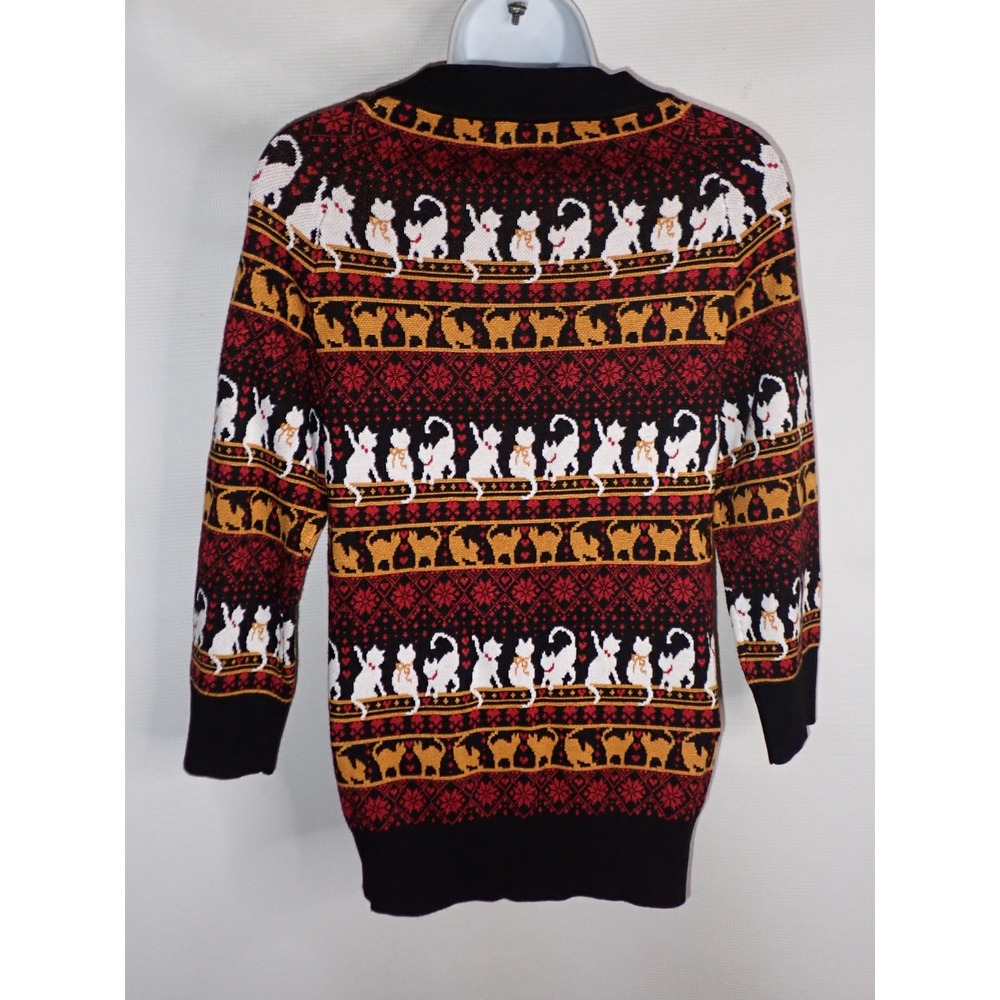 Unique Vintage Women's Cat Fair Isle Knit Sweater Black Red White Size XS/S - Picture 4 of 5